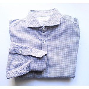 Brunello Cucinelli Basic Fit Blue Brown Square Print Shirt Size XXL